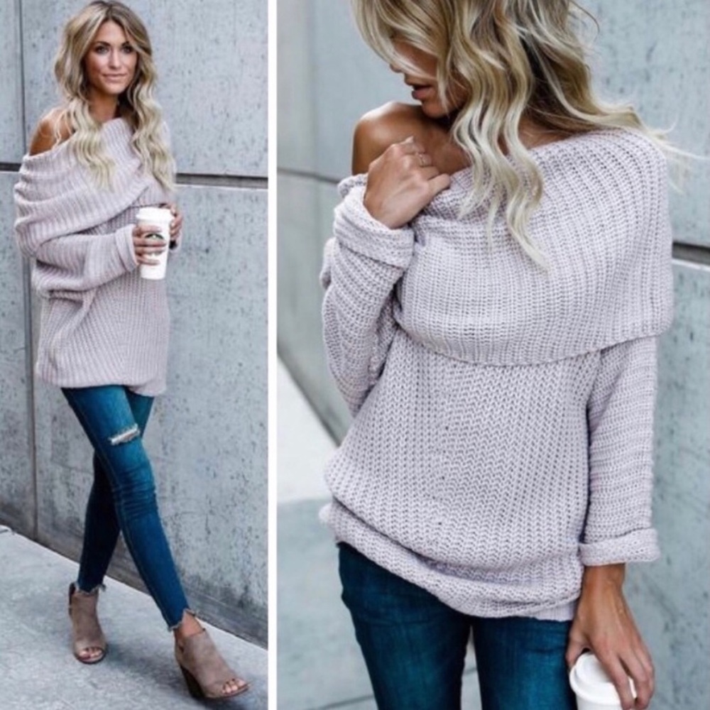 Off shoulder sweater sand/mauve color